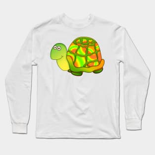 Cartoon Turtle In Greens, Oranges and Yellows Long Sleeve T-Shirt